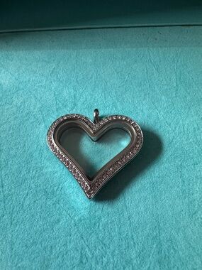 Origami Owl Silver Heart Locket Pendant with Clear Crystals